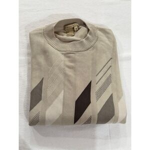 Tulliano Mens Silk Cotton Blend Geometric Knit Sweater Beige Tan Medium